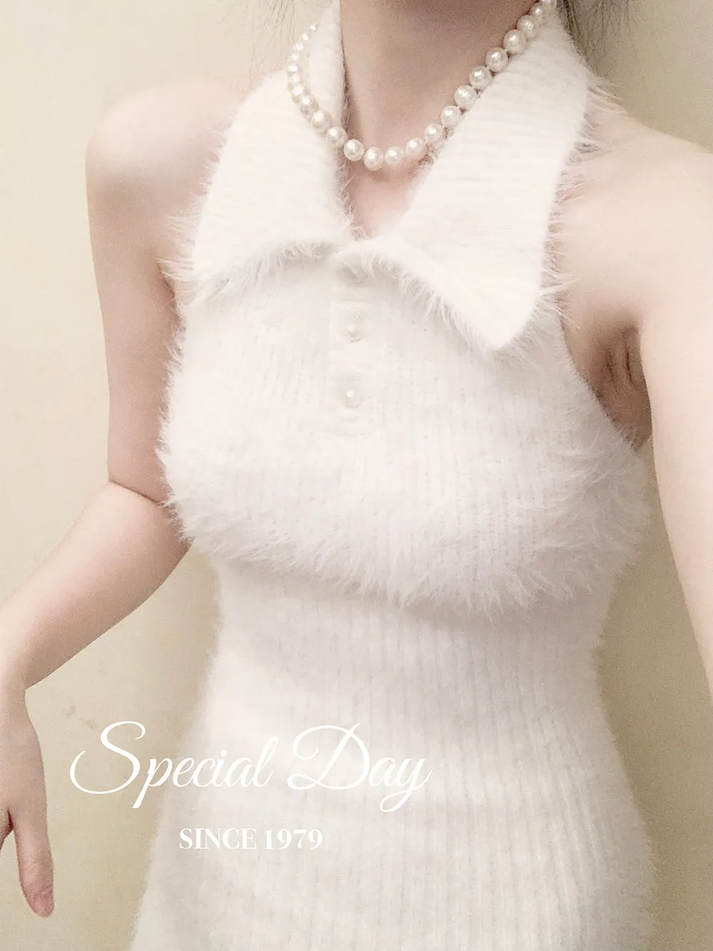 [Basic] Soft angel bodycon faux fur dress set