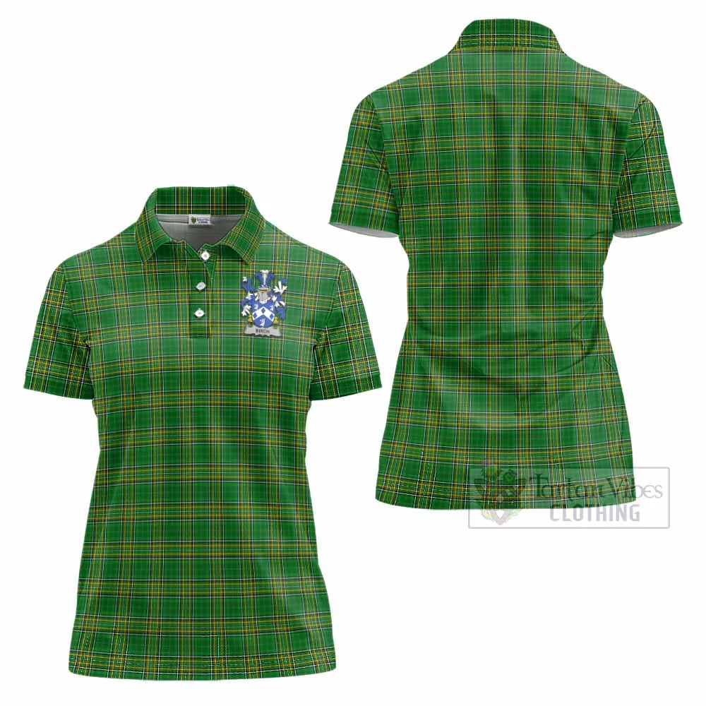 Birch Irish Clan Tartan Women's Polo Shirt with Coat of Arms