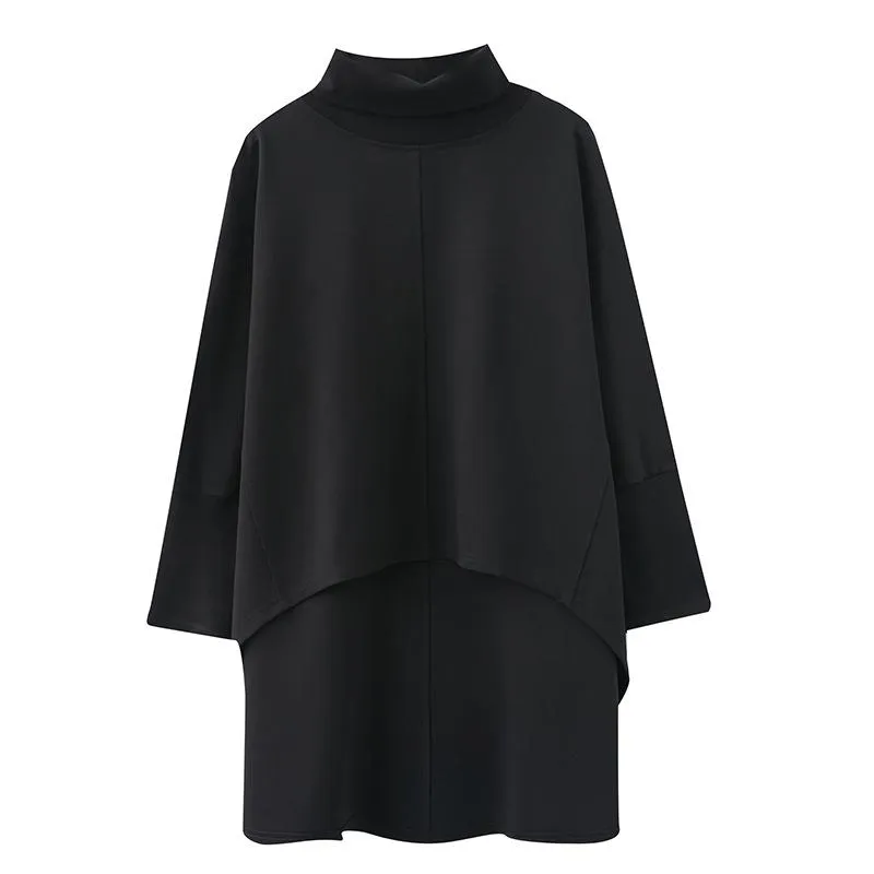 Black Irregular Turtleneck Long Sleeves Women Fall Shirts