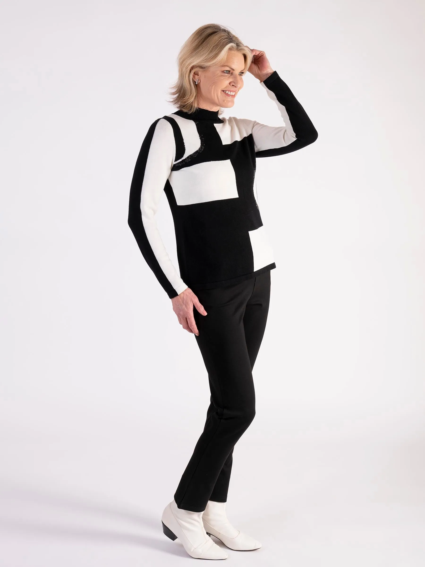 Black/White Abstract Shapes Jumper With Diamanté Detail