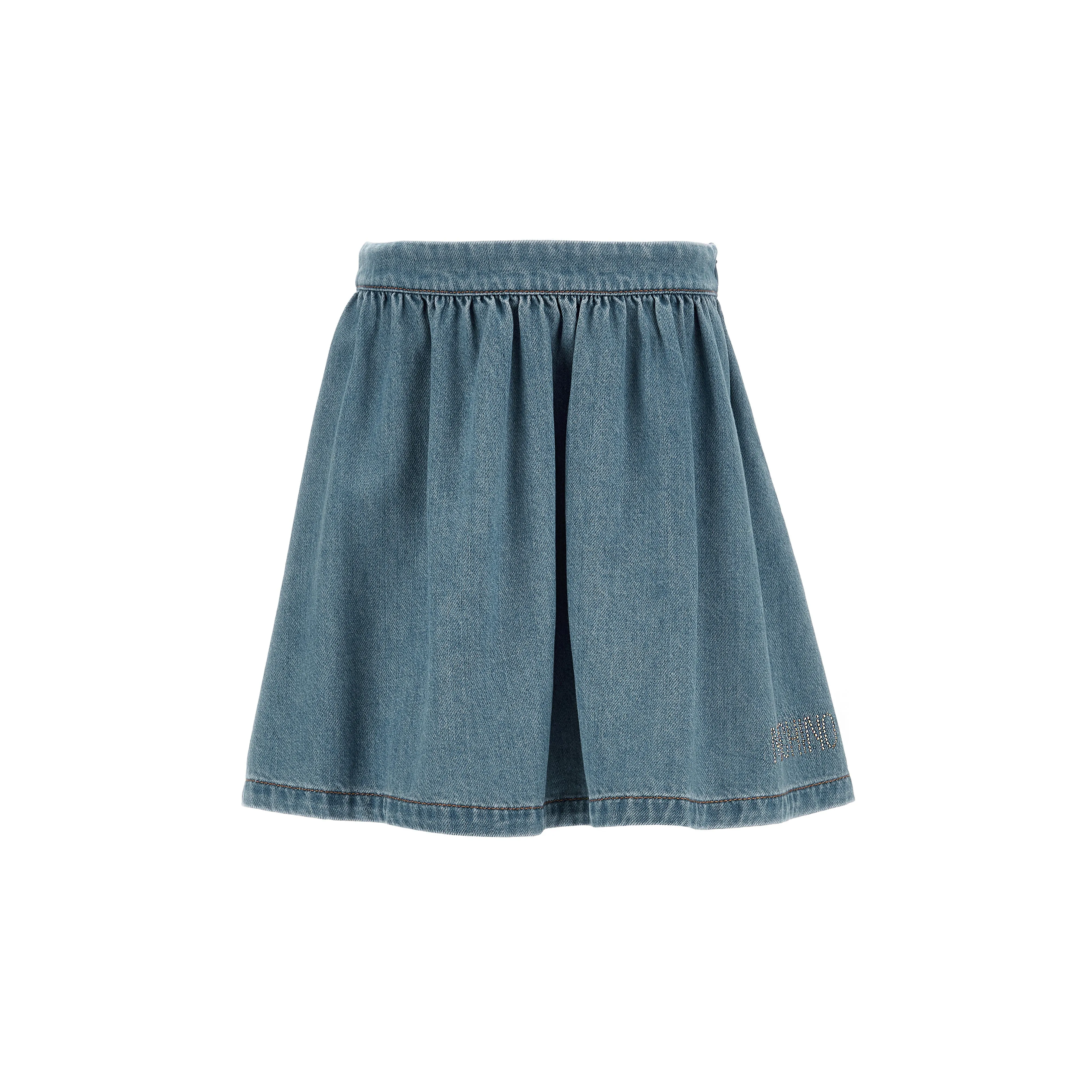 Blue Faded Denim Rhinestones Skirts