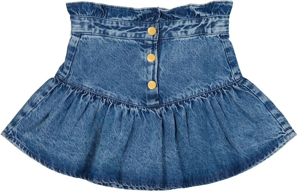 Blue Washed Denim Pipeau Skirt