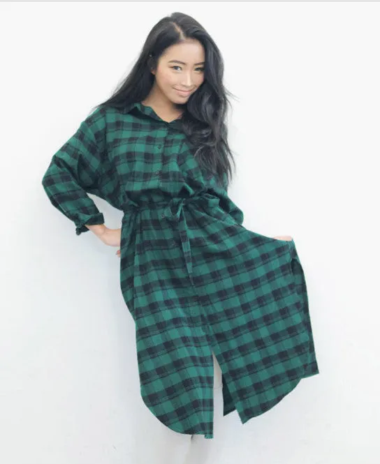 Blusas Femininas 2016 Spring Autumn Women Shirts Fashion Female Casual Green Red Long Sleeve Lapel Loose Long Trench Plaid Coat