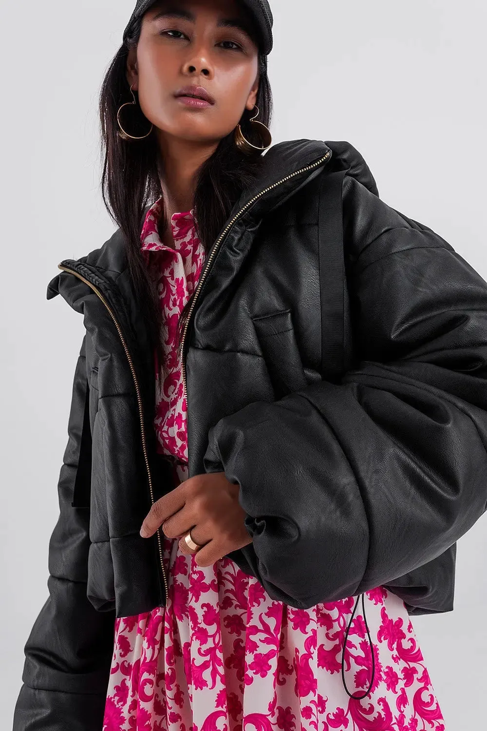 Bomber Puffer Jacket in Black