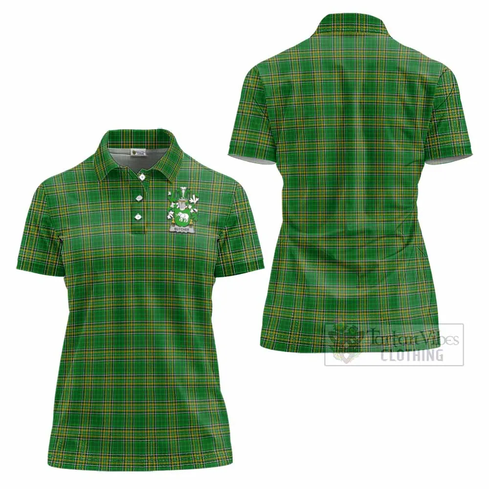 Butcher Irish Clan Tartan Women's Polo Shirt with Coat of Arms