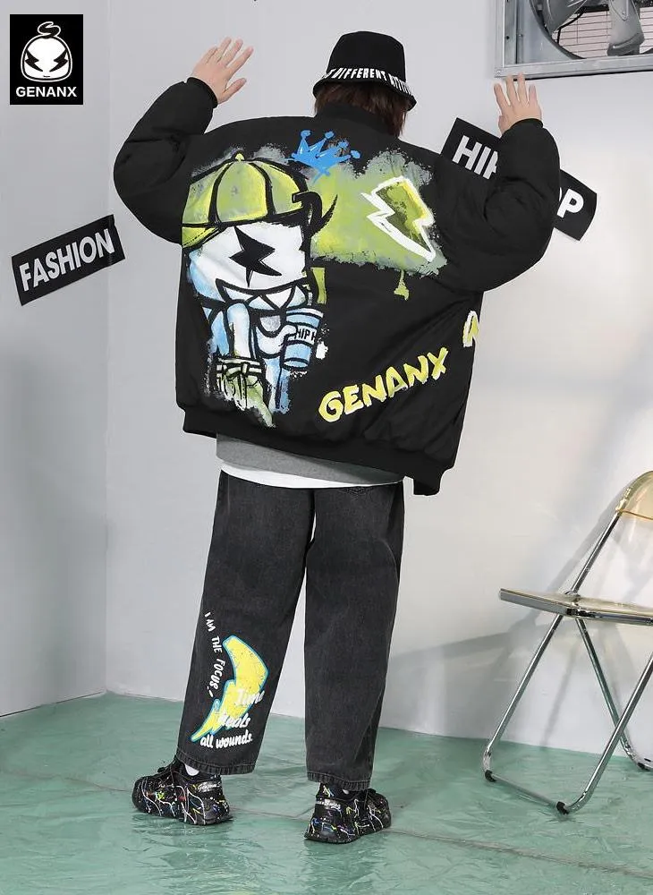 Cartoon Graffiti Baseball Bomber Padded Jacket