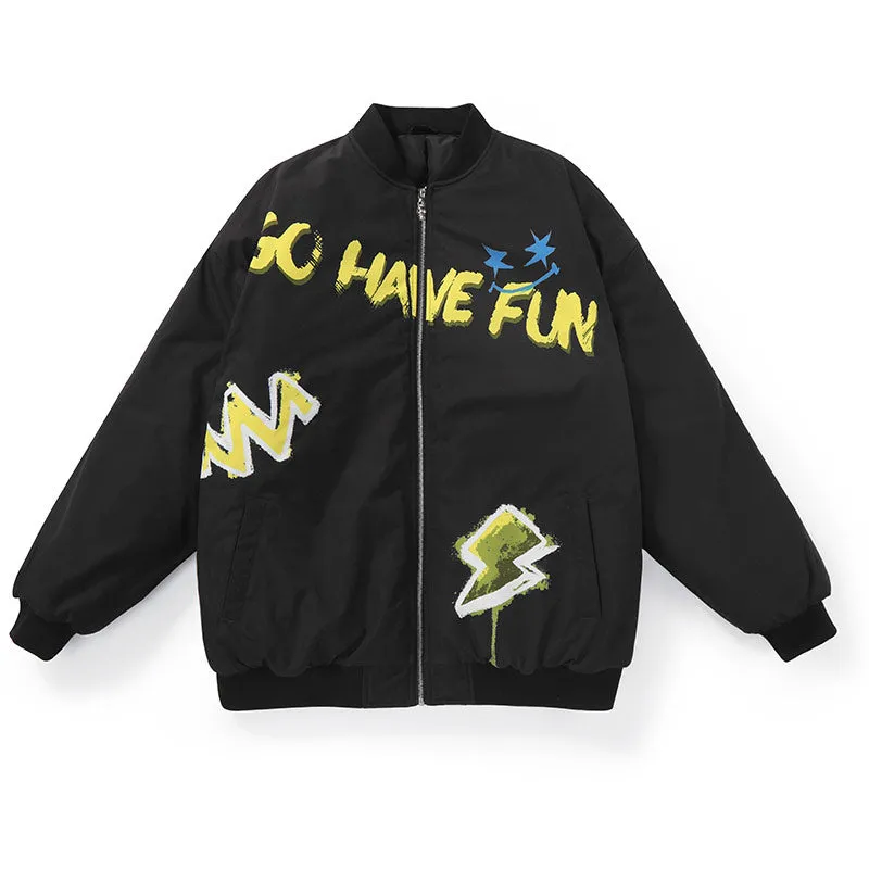 Cartoon Graffiti Baseball Bomber Padded Jacket