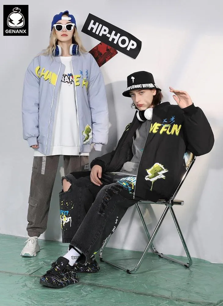 Cartoon Graffiti Baseball Bomber Padded Jacket