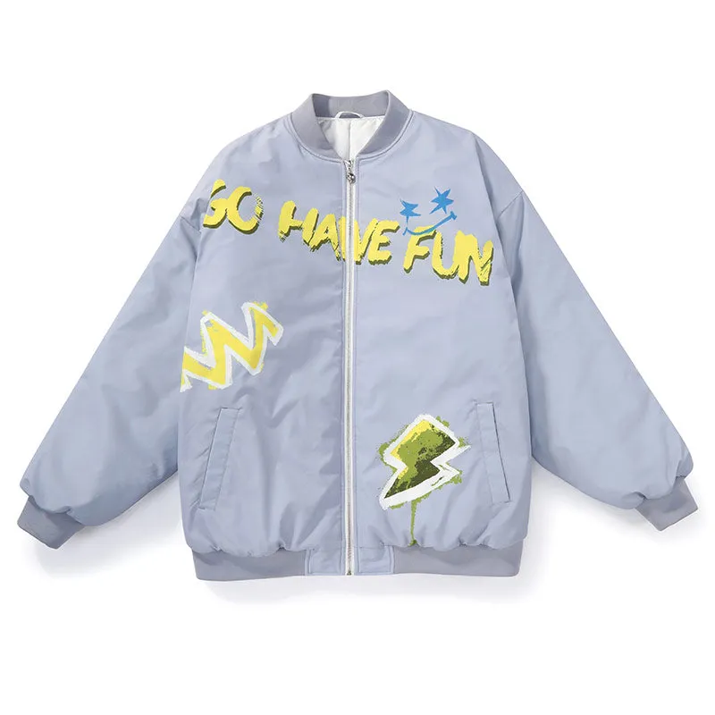 Cartoon Graffiti Baseball Bomber Padded Jacket