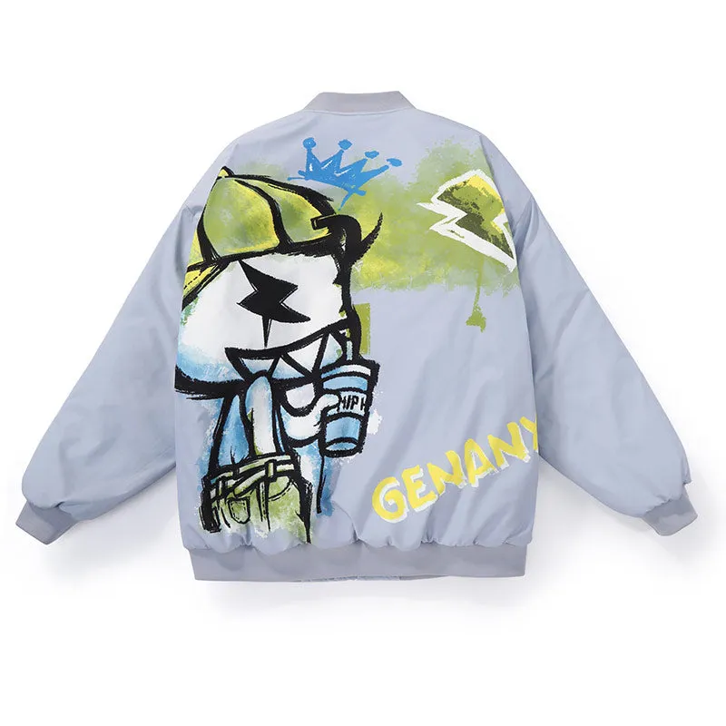 Cartoon Graffiti Baseball Bomber Padded Jacket