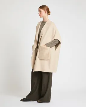 Cashmere blend cape with removable mink pockets