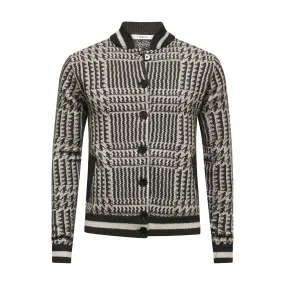 Cashmere Bomber Jacket in Houndstooth stitch Bezoudun Charcoal Grey