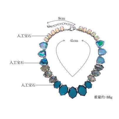 Cheap Blue Synthetic Stones Gradient All Match Necklace