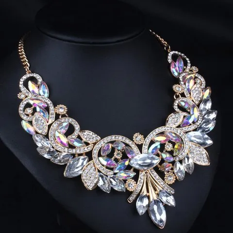 Cheap Diamante Rhinestone Floral Statement Necklace