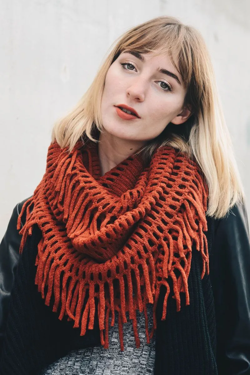 Chenille Tassel Infinity Scarf