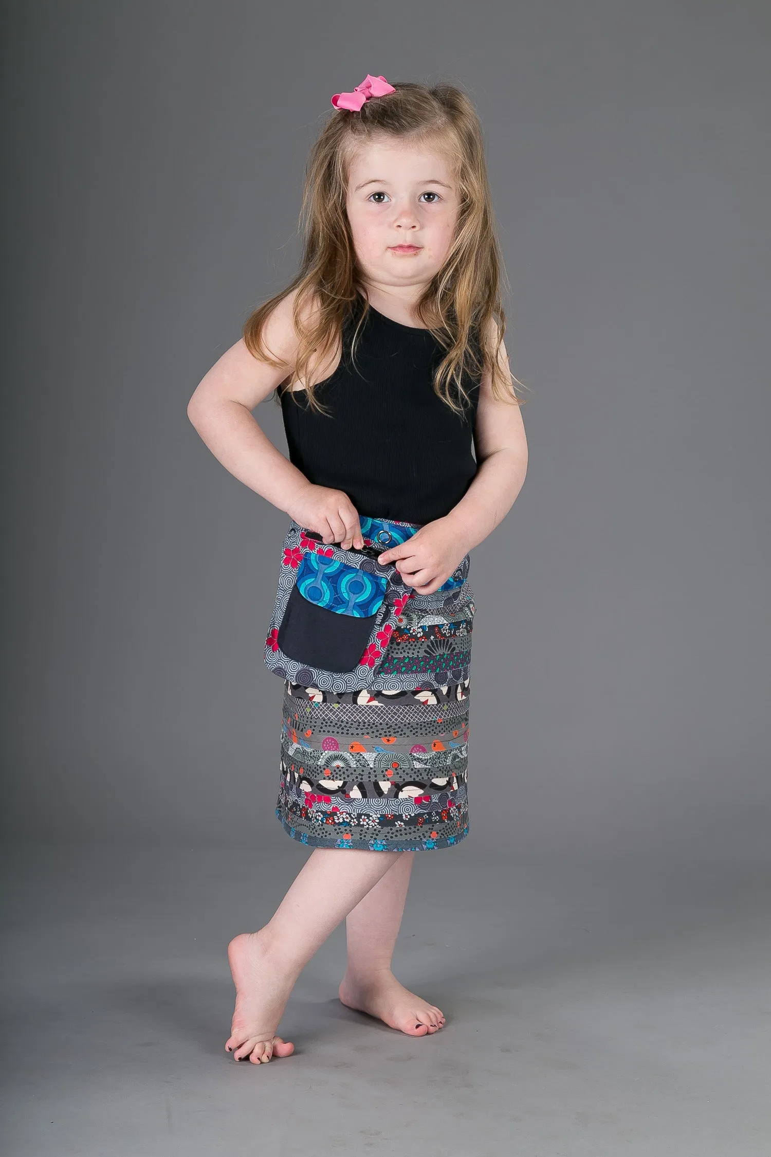 Childrens Reversible Cotton Skirt Grey Blue