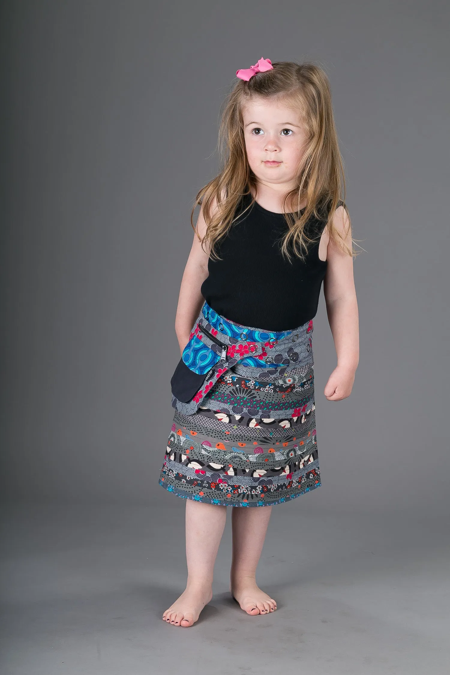 Childrens Reversible Cotton Skirt Grey Blue