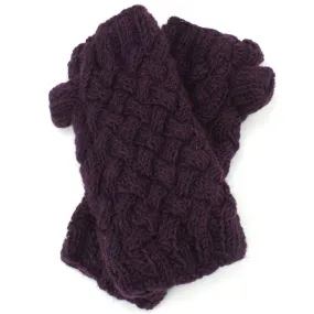 Chunky Wool Knit Arm Warmers - Plain - Purple