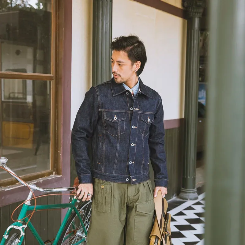 Classic Trucker Jean Jacket in Pink Line Selvage Denim