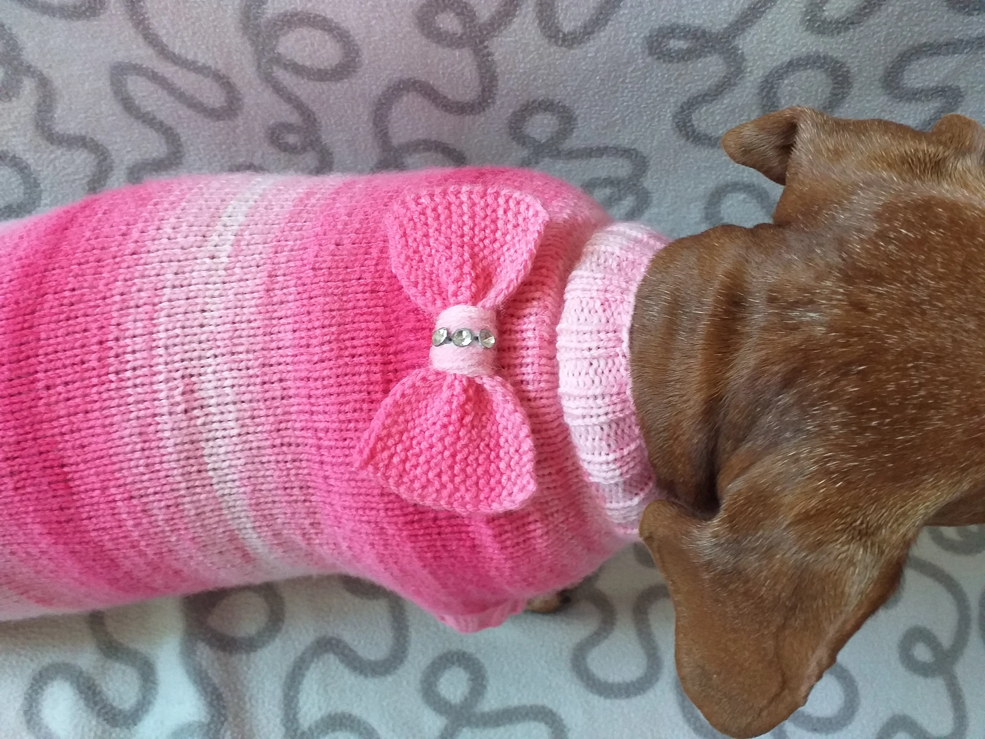 Clothes sausage dog pink sweater with bow, knitted pink sweater with bow for dog