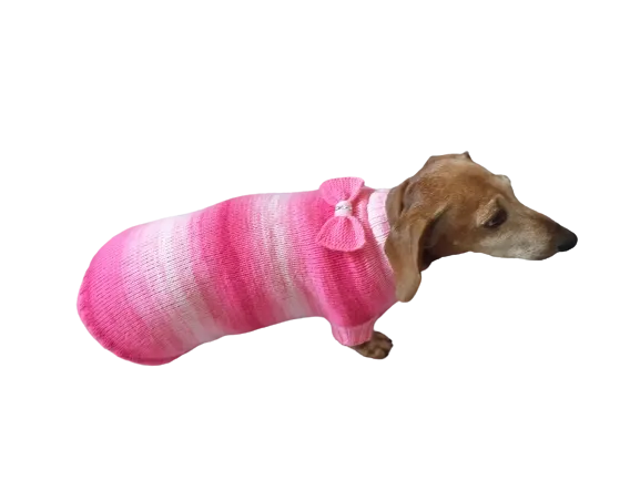 Clothes sausage dog pink sweater with bow, knitted pink sweater with bow for dog