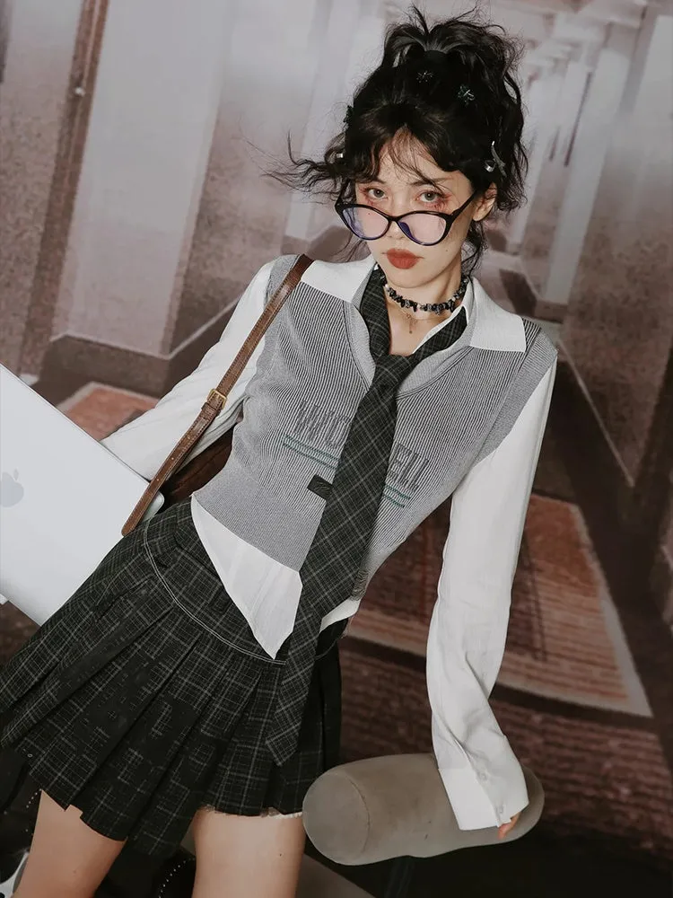 College British Style Shirt ＆＆Vest & Pleated Culottes ＆ Jacket【s0000003992】