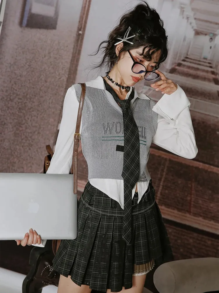 College British Style Shirt ＆＆Vest & Pleated Culottes ＆ Jacket【s0000003992】