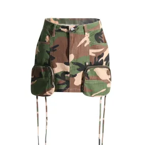 Colorblock Camouflage Printing Slimming Mini Skirts For Women High Waist Spliced Pockets Bodycon Skirt Female