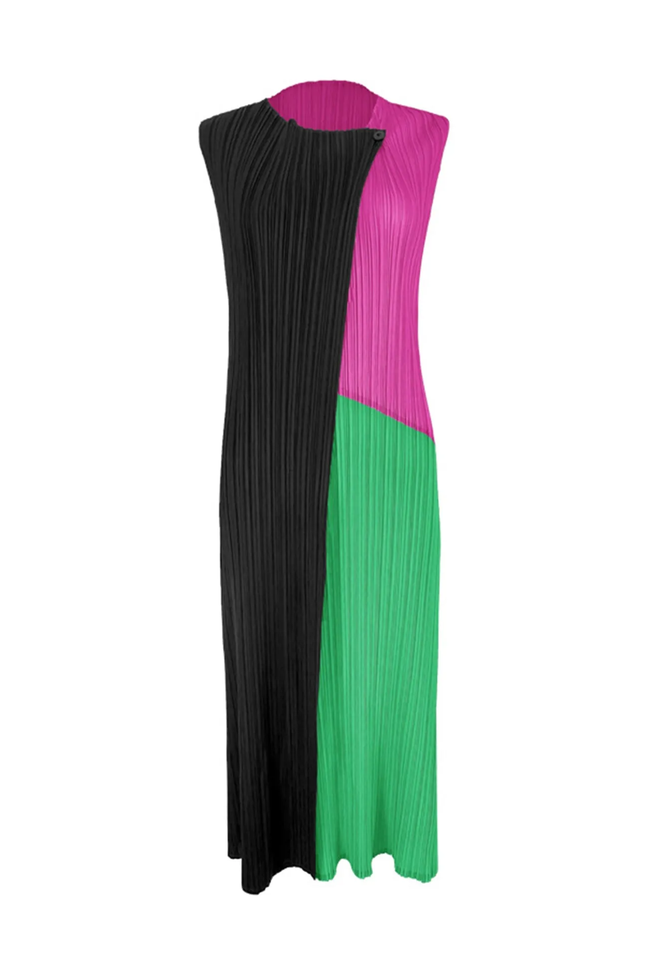 Colorblock Full Pleated Sleeveless Maxi Dress