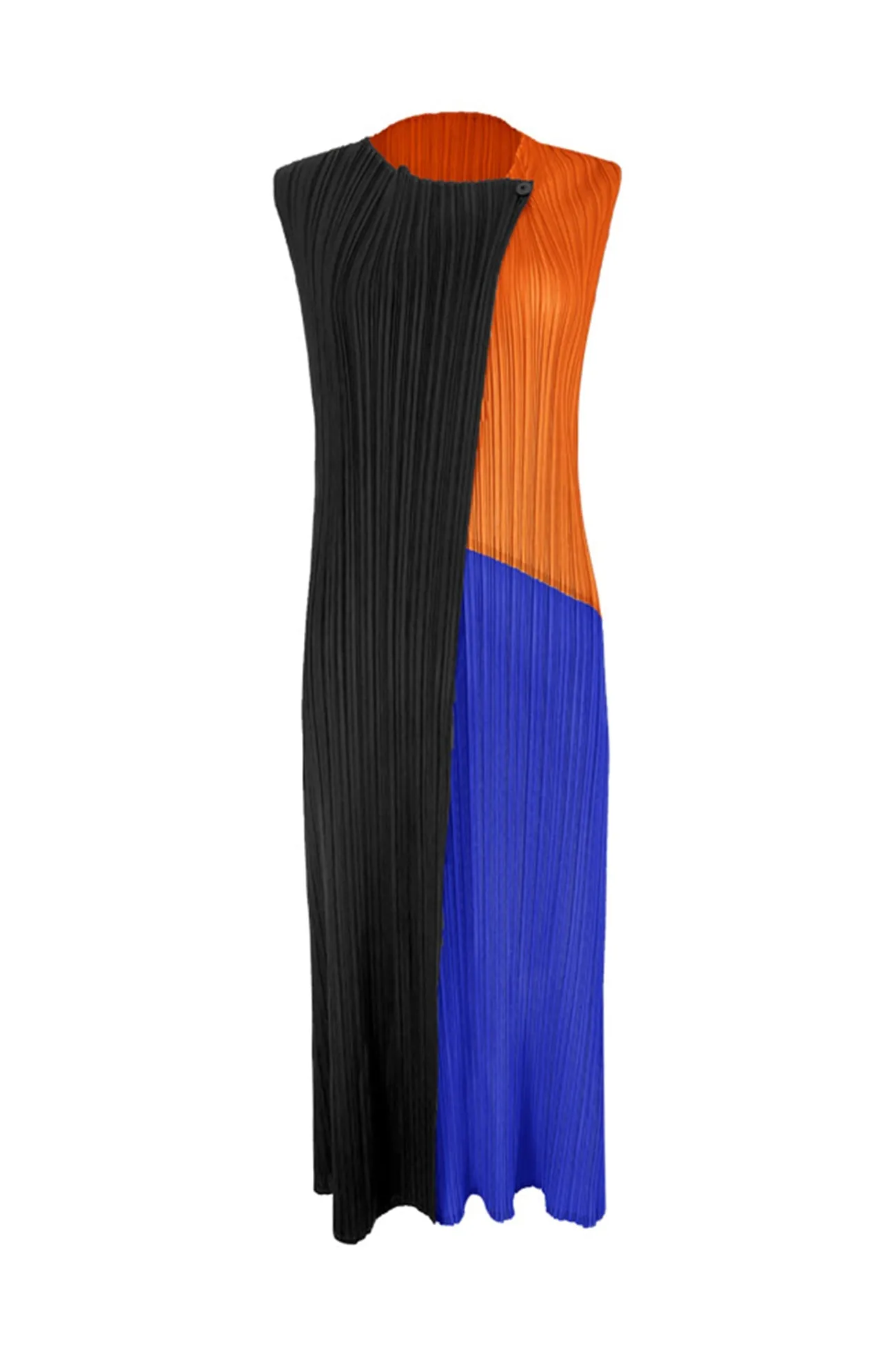 Colorblock Full Pleated Sleeveless Maxi Dress