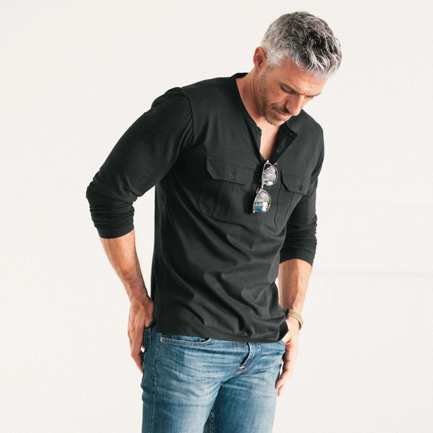 Constructor Henley Shirt –  Black Cotton Jersey