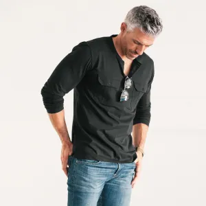 Constructor Henley Shirt –  Black Cotton Jersey