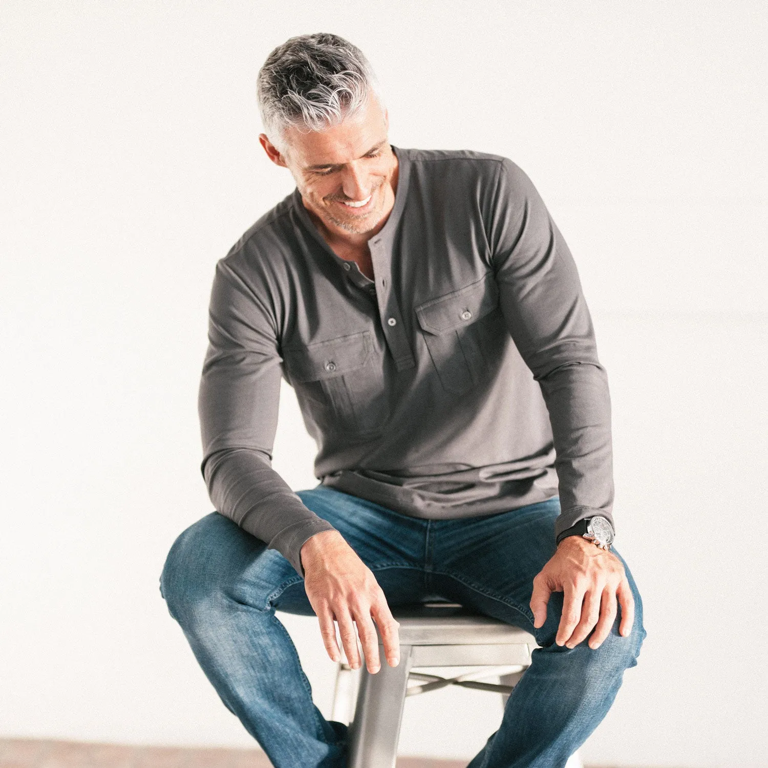 Constructor Henley Shirt –  Slate Gray Cotton Jersey