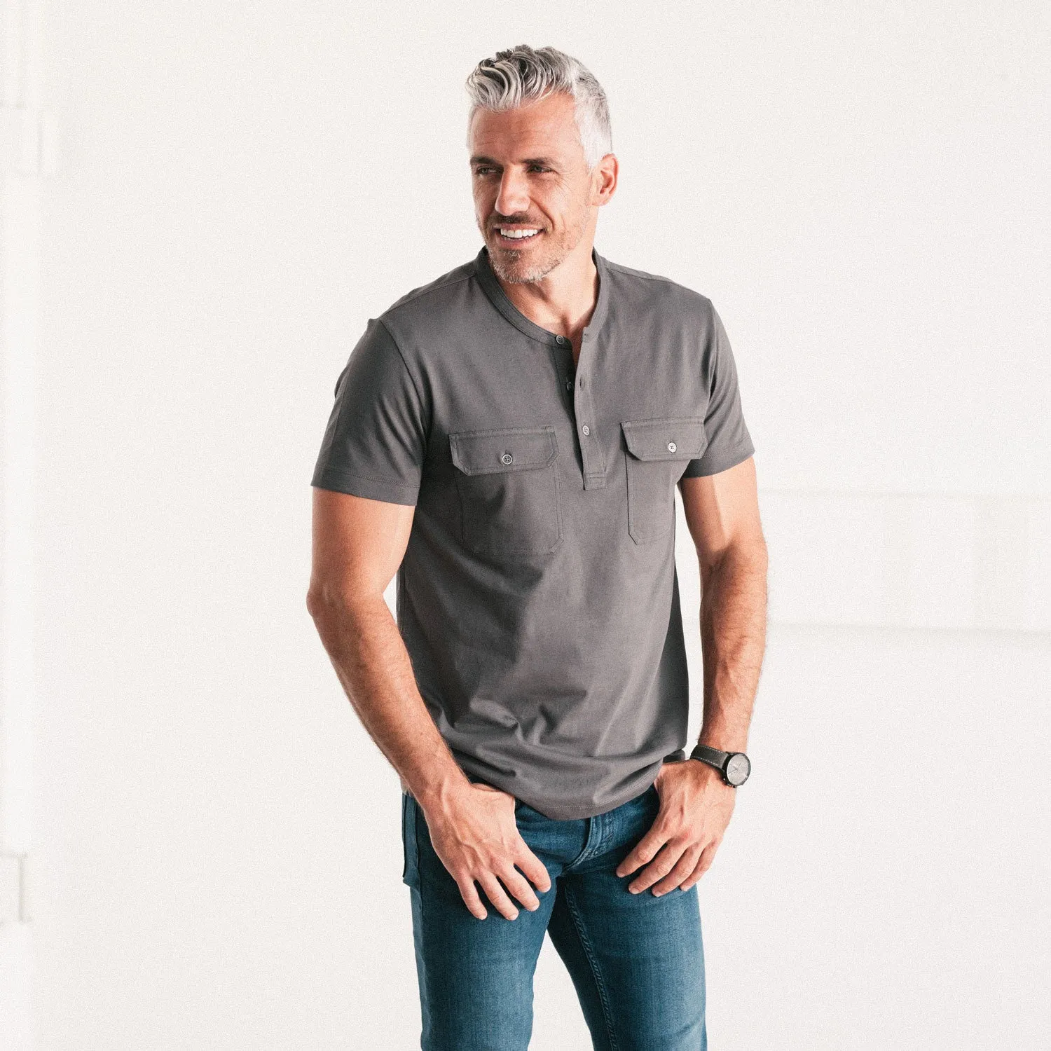 Constructor Short Sleeve Henley Shirt –  Slate Gray Cotton Jersey