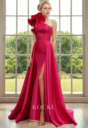 Couture & Ornate One Shoulder Sleeveless Split Cocktail Mother of the Bride Dress