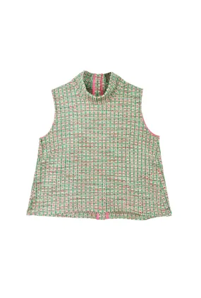 Cropped Sleeveless Mod Top - Green and Pink Plaid Knit