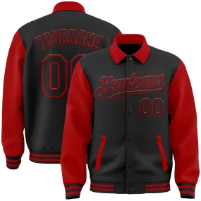 Custom Black Red Bomber Full-Snap Varsity Letterman Two Tone Lapel Collar Byron Jacket