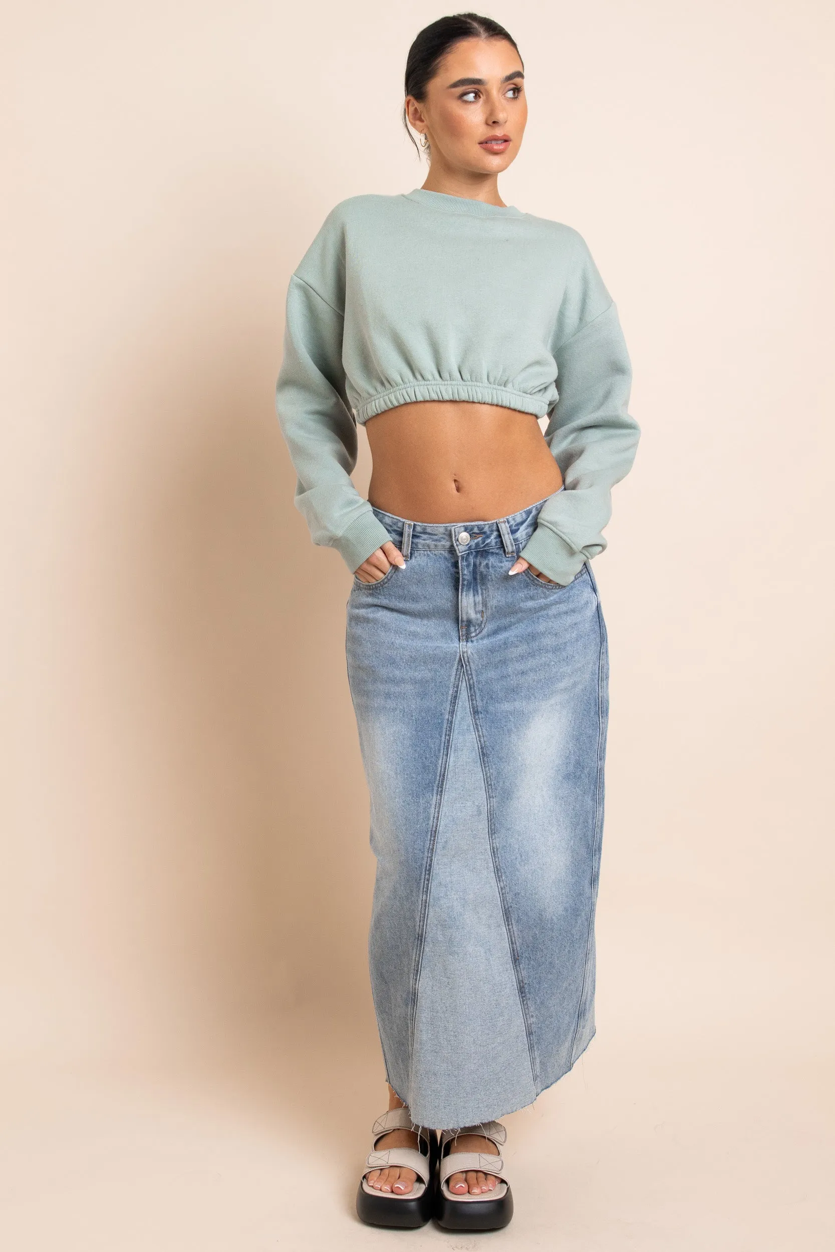 Daisy Street Crop Sweater in Salt Green