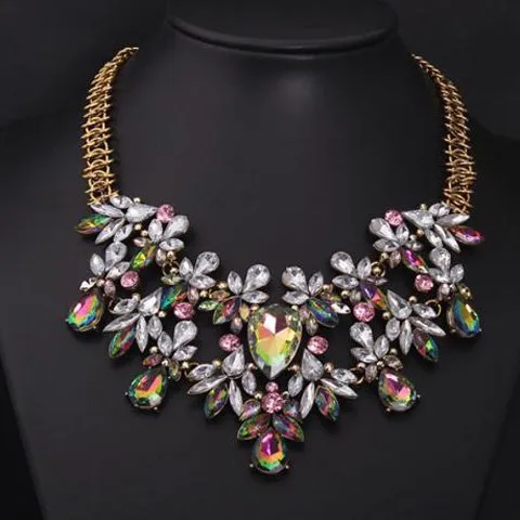 Decorated Water Drop Necklace Rhinestone Faux Gem