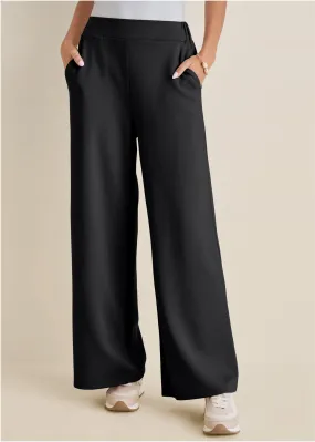 Double Knit Wide Leg Pants - Black