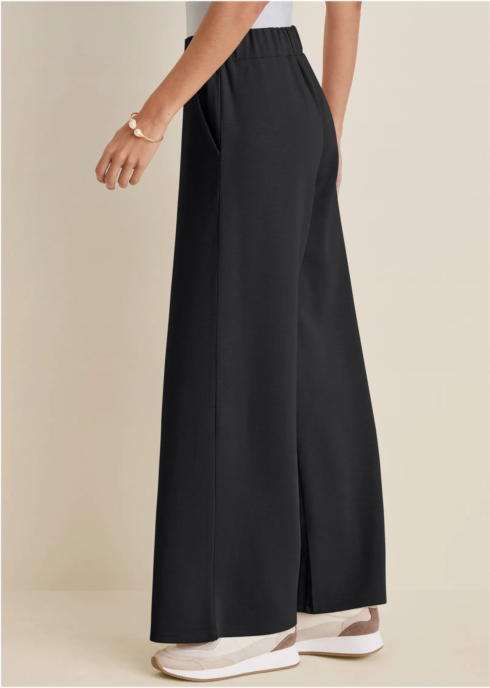 Double Knit Wide Leg Pants - Black