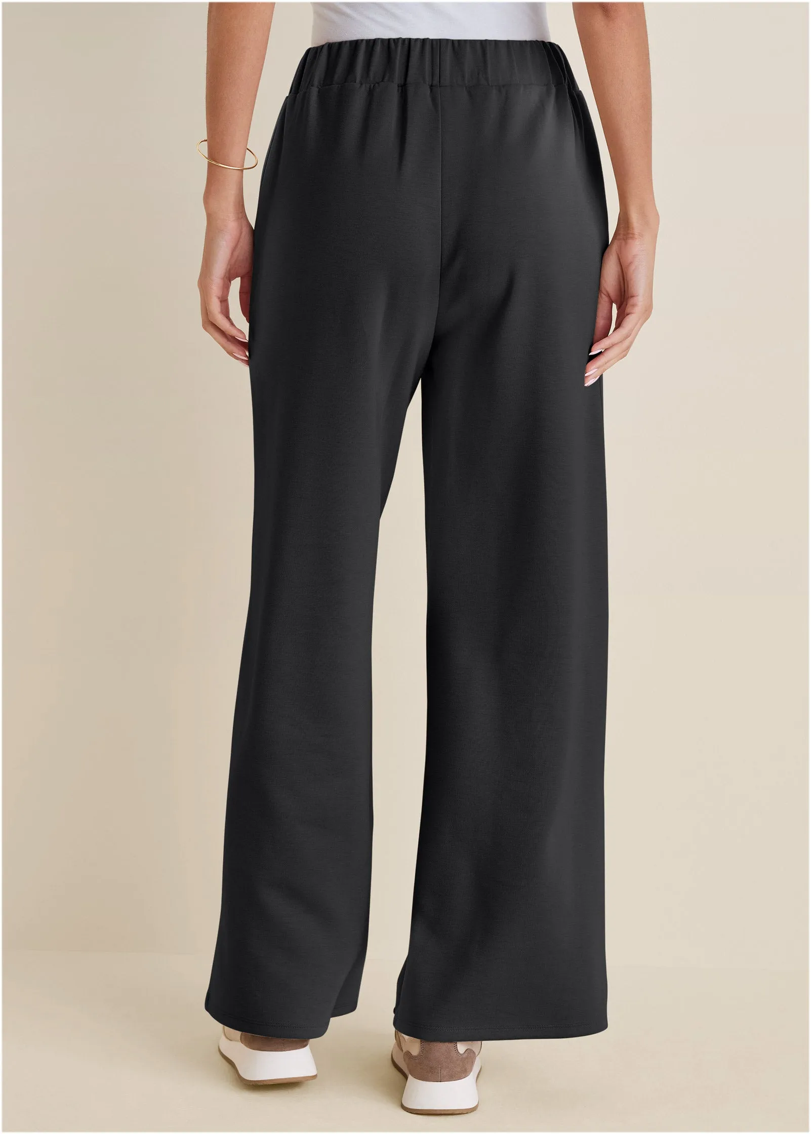 Double Knit Wide Leg Pants - Black