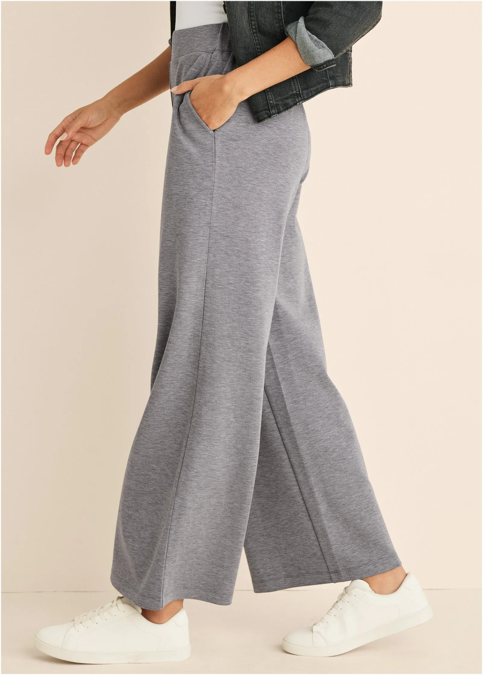 Double Knit Wide Leg Pants - Medium Heather Grey