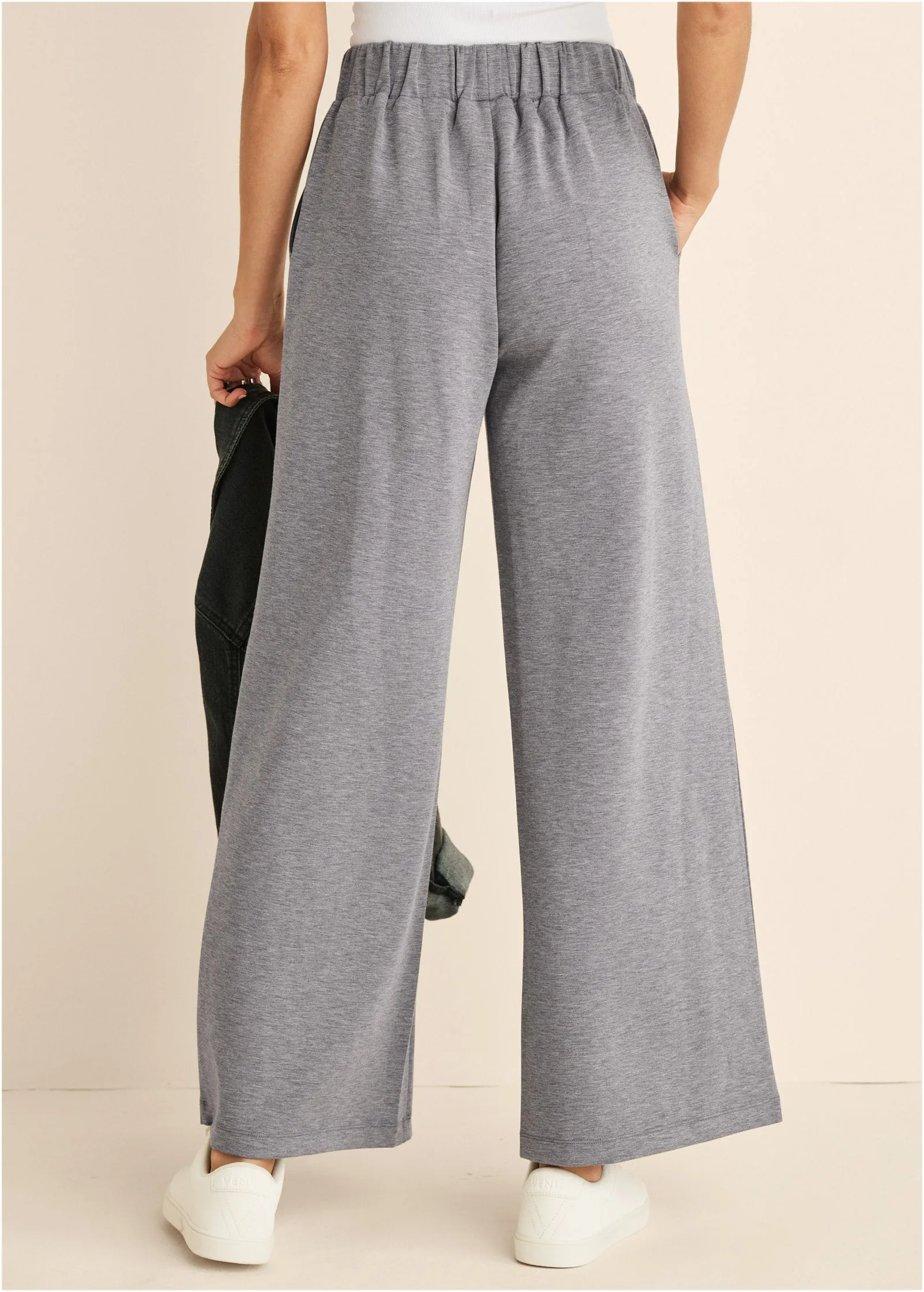 Double Knit Wide Leg Pants - Medium Heather Grey