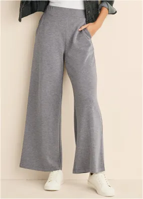 Double Knit Wide Leg Pants - Medium Heather Grey