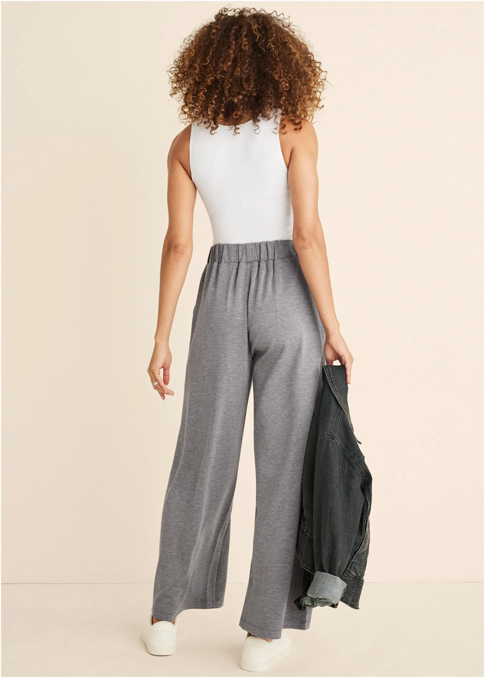 Double Knit Wide Leg Pants - Medium Heather Grey