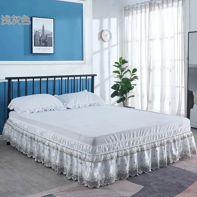 Double-layer Embroidered Lace Elastic Bed Skirt