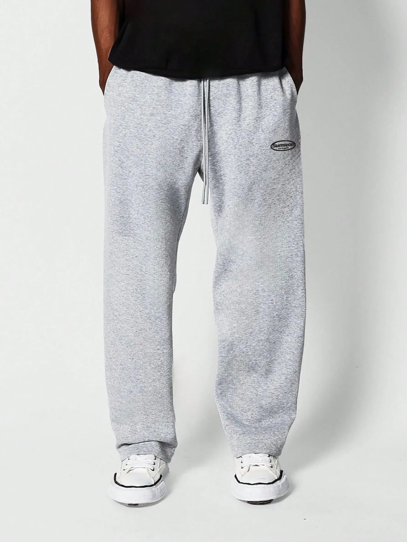 Drop Crotch Jogger With Letter Graphic, Grey Sweatpants