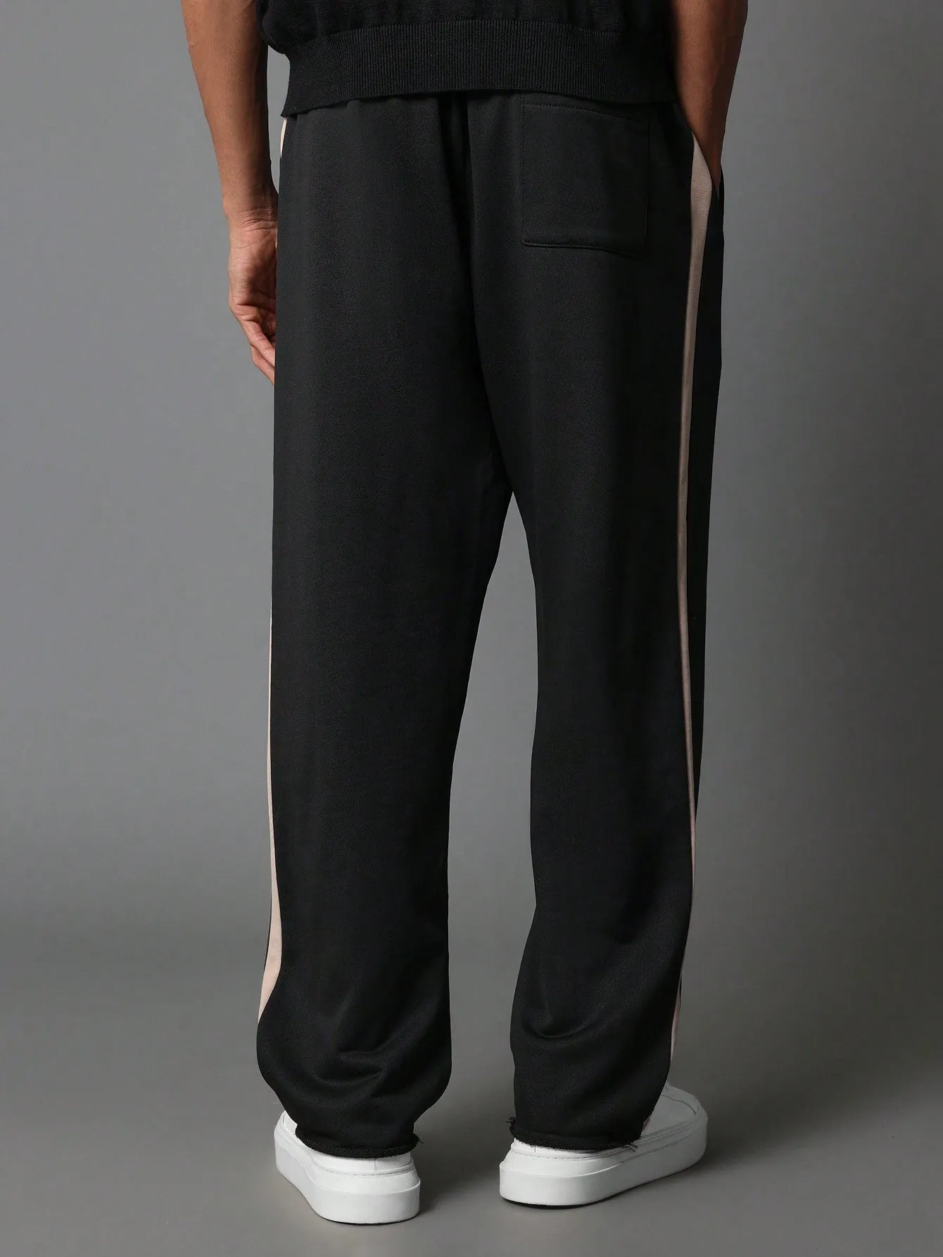 Drop Crotch Raw Edge Sweatpants With Stripe Panels