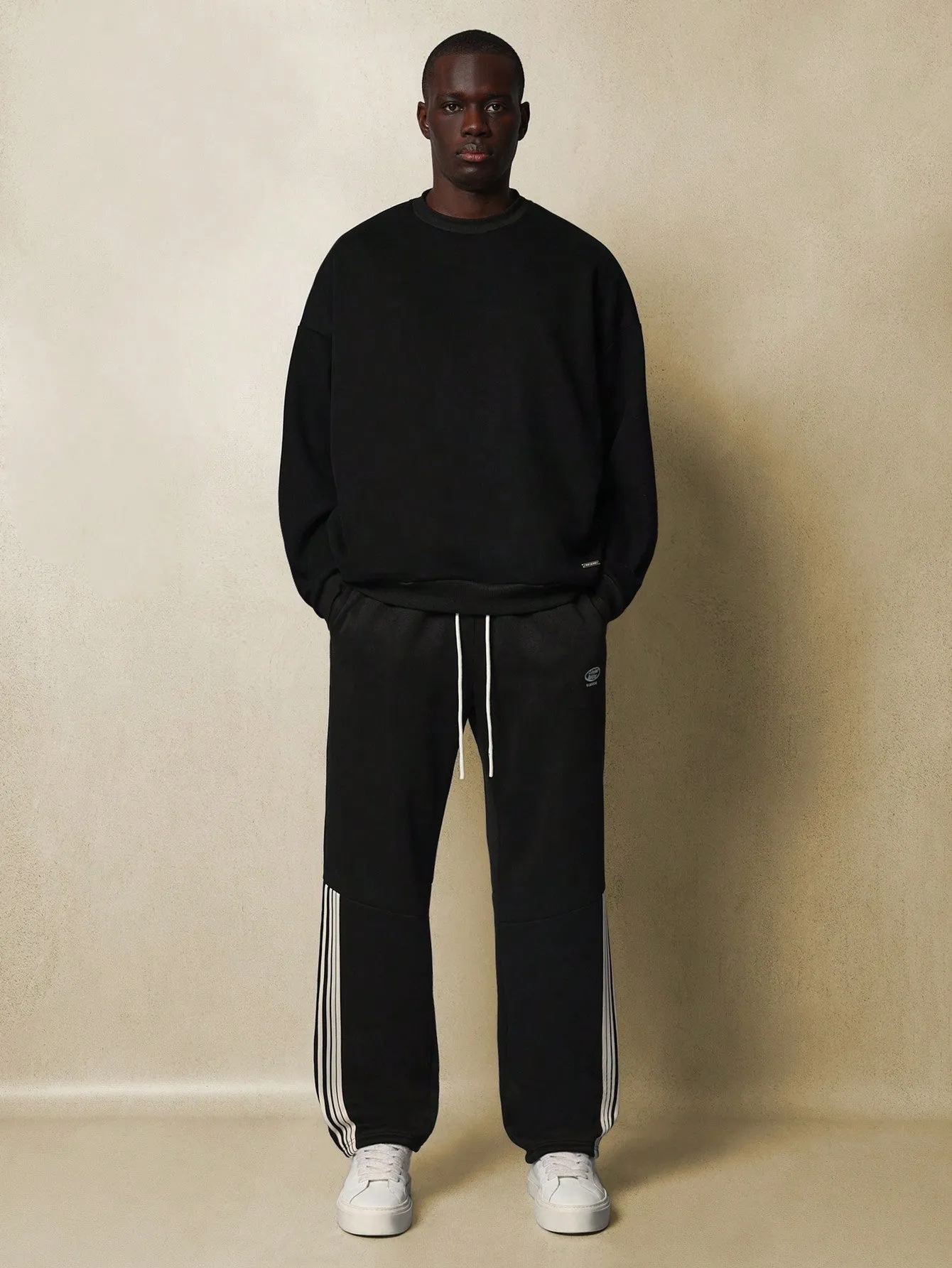 Drop Crotch Sweatpants With Panels & Half Side Tape & Drawstrings